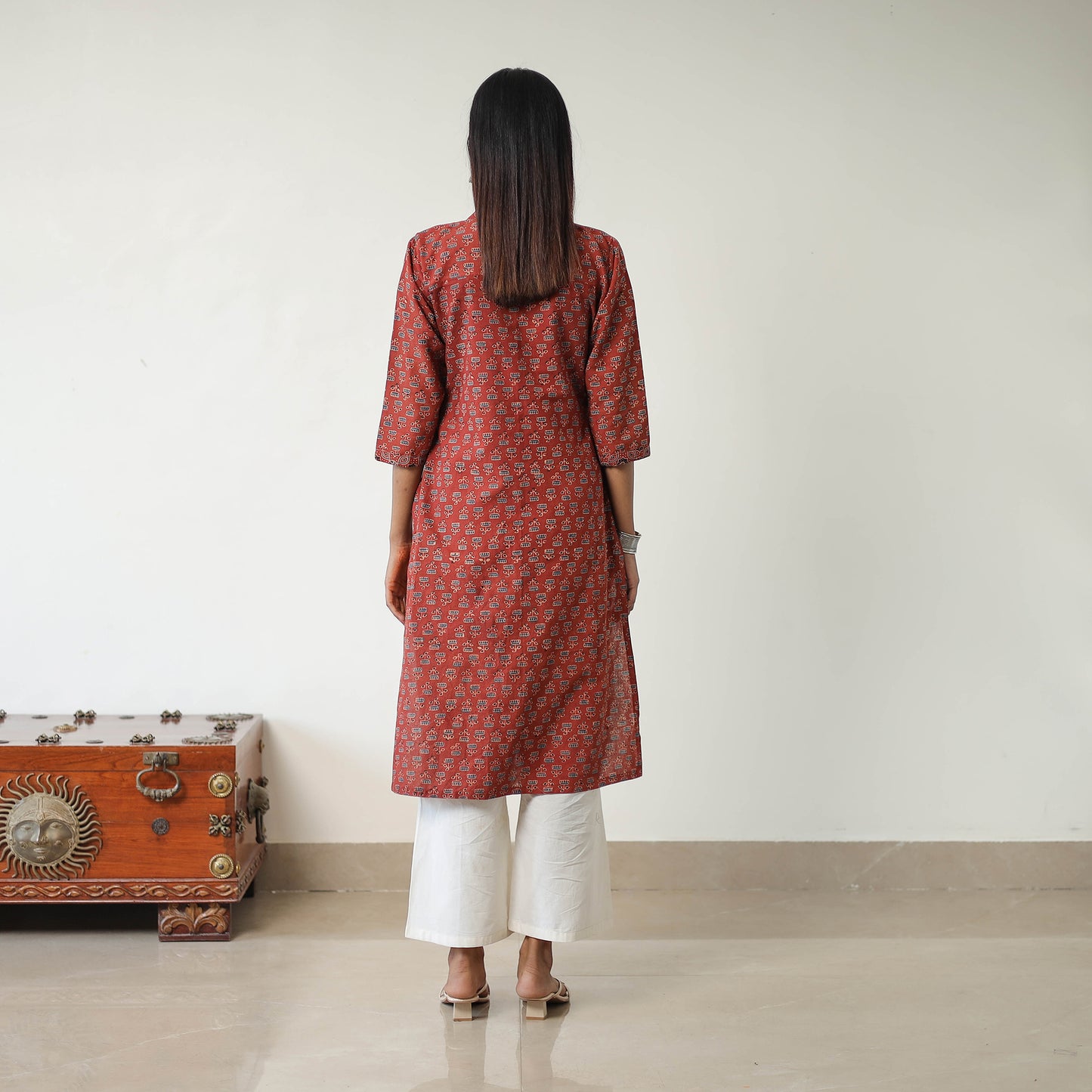 Red - Block Printed Cotton Straight Ajrakh Kurta 01