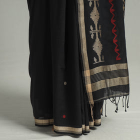 Black - handloom cotton phulia jamdani saree with tassels