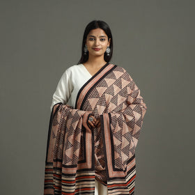  Brown Block Print Mul Cotton Dabu Bagru Dupatta