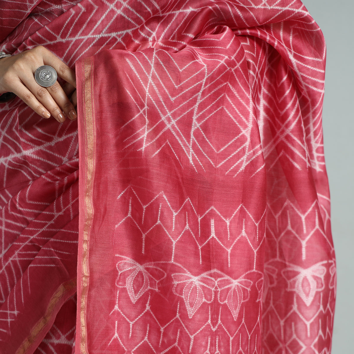 Purple - Nui Shibori Tie-Dye Chanderi Silk Saree with Zari 14