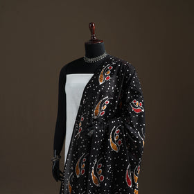 Black - hand batik print cotton dupatta 31 - handcrafted