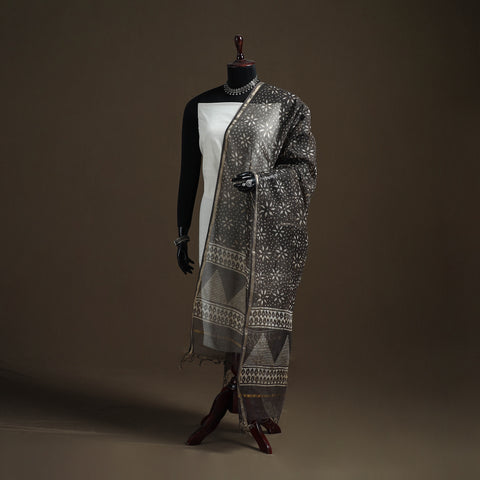 Brown - Pipad Hand Block Print Natural Dyed Kota Doria Cotton Dupatta 04