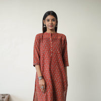 Red - Block Printed Cotton Straight Ajrakh Kurta 01