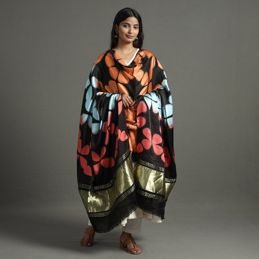 Multicolor - Shibori Clamp Dyed Modal Silk Dupatta with Zari Border 27