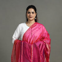 Pink - Handloom Silk Cotton Zari Work Maheshwari Dupatta 21