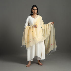  Light Yellow Hand Embroidery Cotton Kota Doria Dupatta