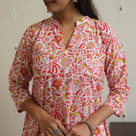 Pink - cotton a-line sanganeri kurta 04 - handcrafted