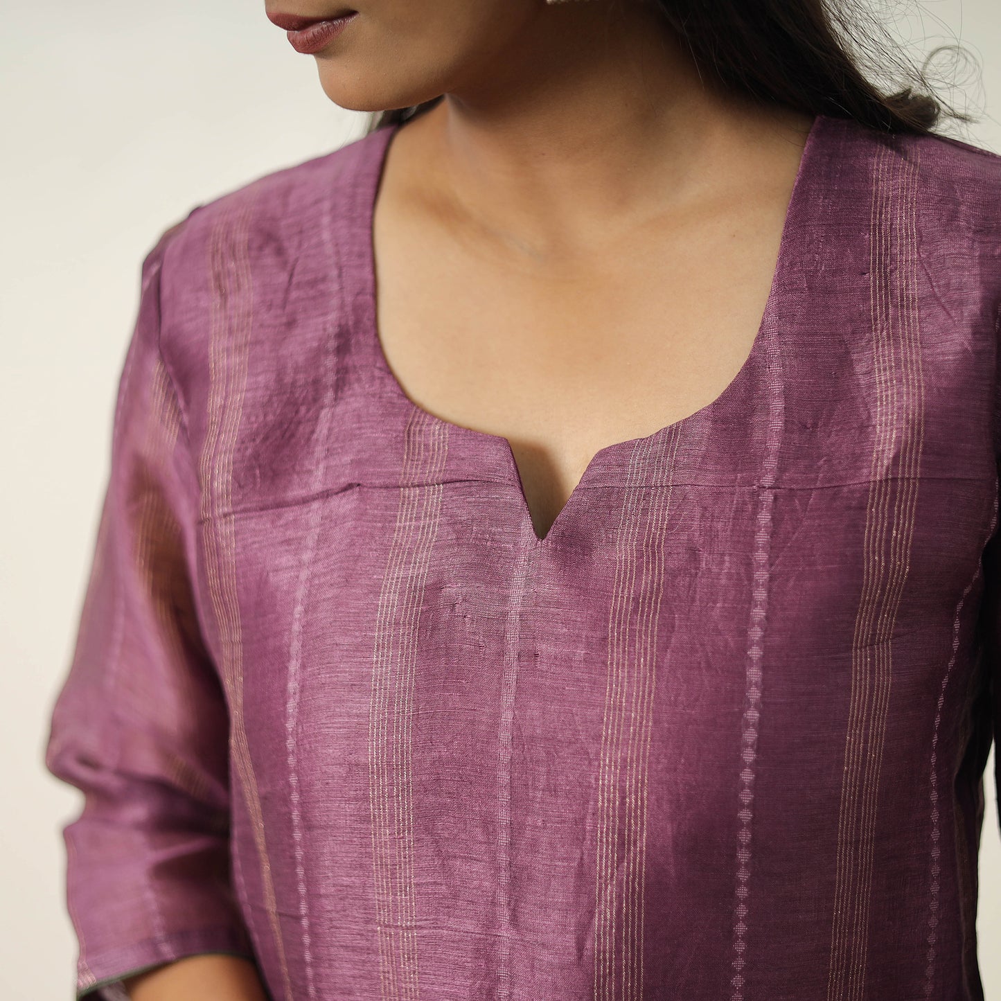 Purple - Elegant Linen Silk Handloom Plain Kurta Set 01