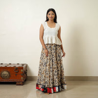 Beige - Hand Block Printed Cotton Long Bagru Skirt 14