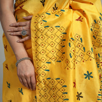 Yellow - Handcrafted Bengal Nakshi Kantha Work Silk Saree 04