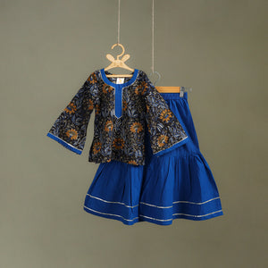 Girls Gota Work Bagru Block Print Cotton Kurta with Sharara Set (3-4 Years) 52