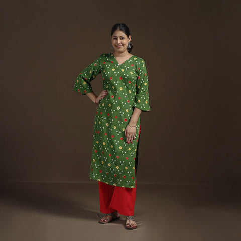 Bandhani Tie-Dye Cotton Straight Kurta for women 06