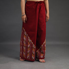Red Kantha Hand Embroidery Palazzo in Cotton