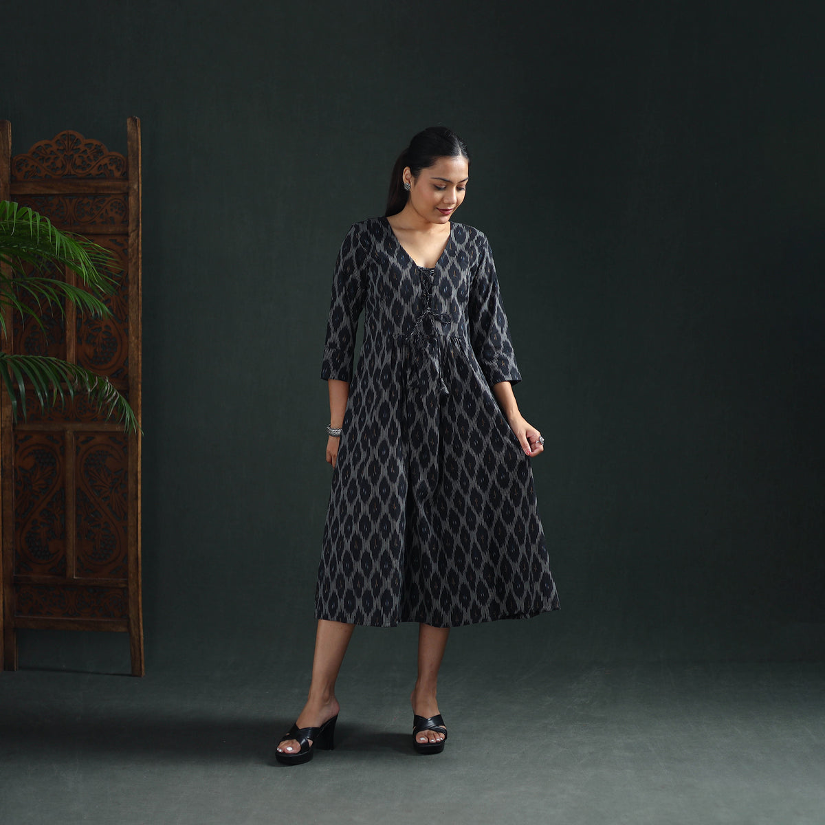Pochampally Ikat Cotton Flared Long Dress for Women 04