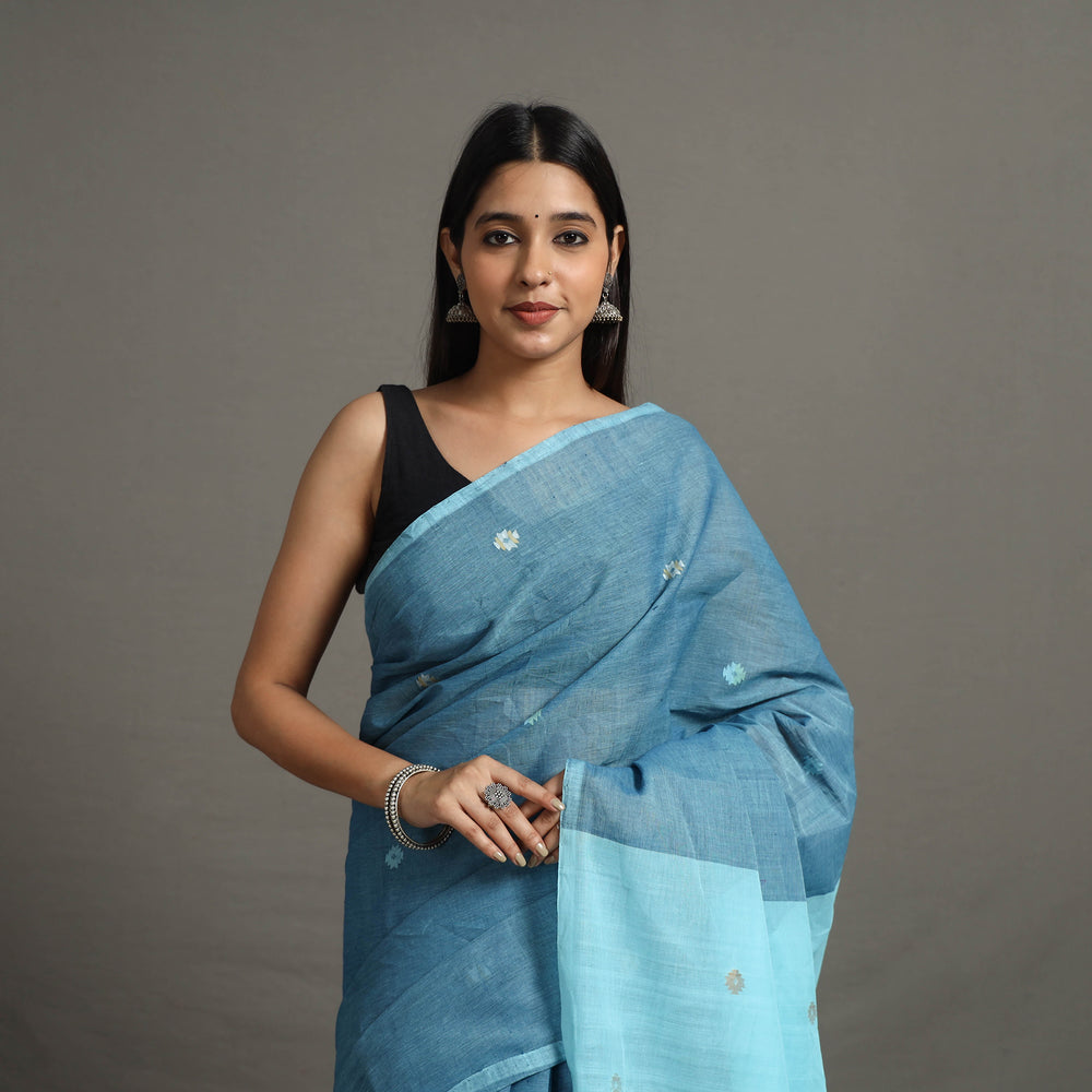 Blue - Twinkle Jamdani Cotton Handloom Saree 77