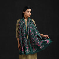 Green - Handloom Tussar Silk  Bengal Kantha Work Stole 62