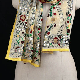 Beige - Ranihati Chanderi Silk Hand Embroidered Stole 51