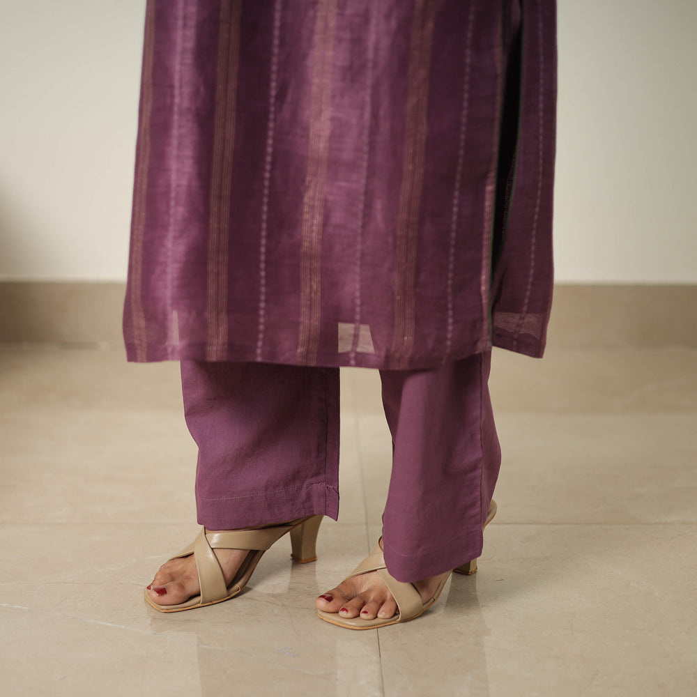 Purple - Elegant Linen Silk Handloom Plain Kurta Set 01