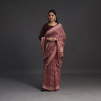 Maroon - Handwoven Merino Wool Bagh Block Print Saree 08