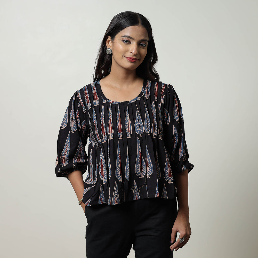 Black - Ajrakh Block Printed Cotton Crop Top 06