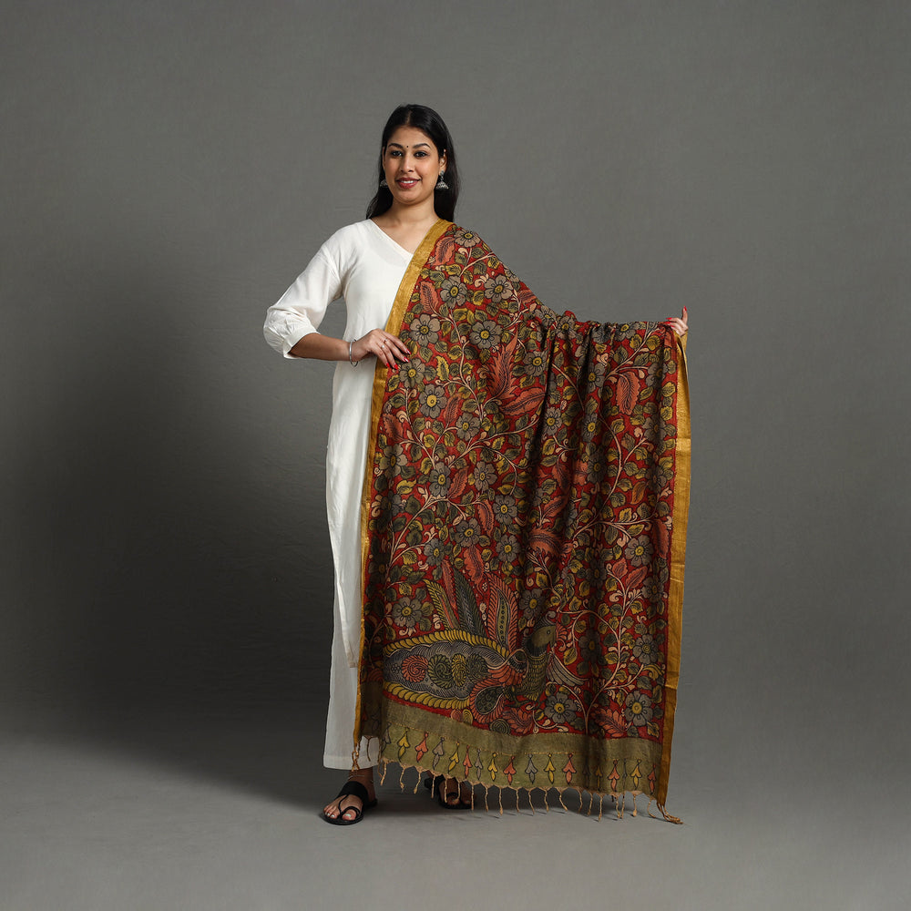 Mangalagiri Cotton Handpainted Pen Work Kalamkari Dupatta 24