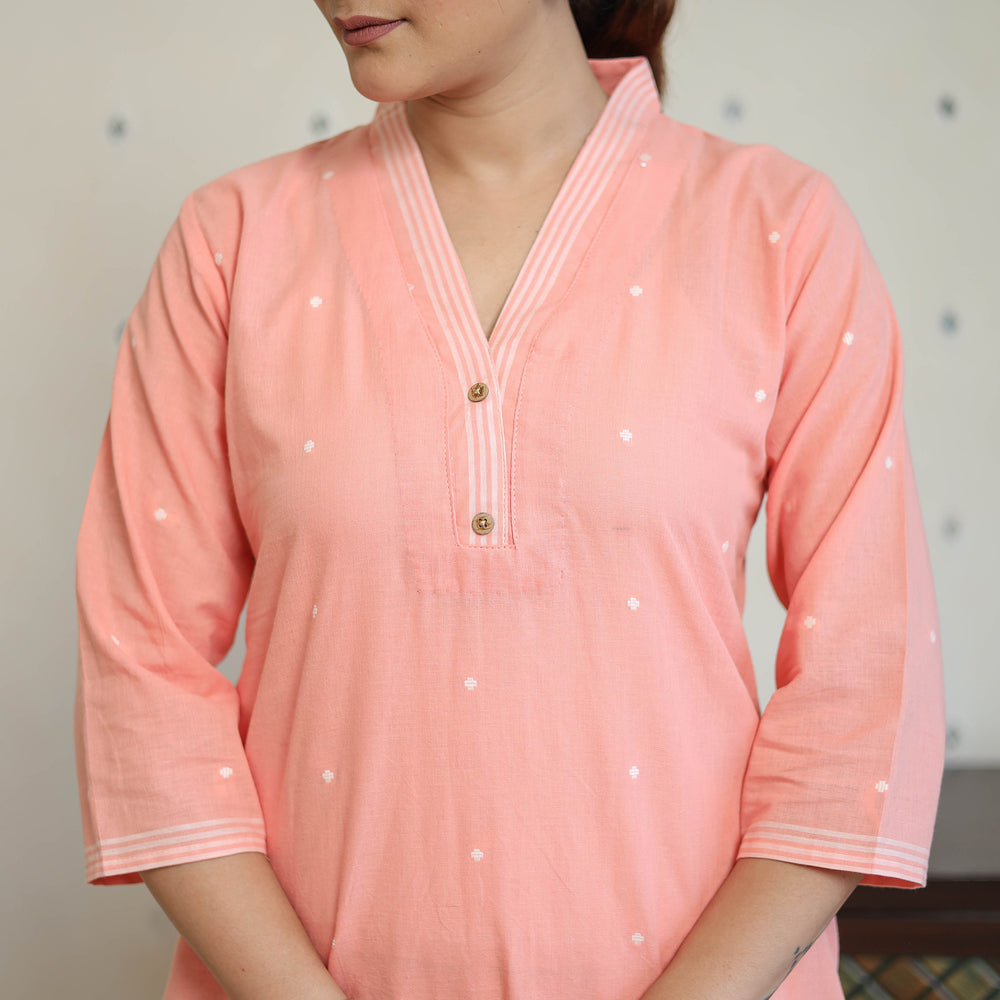 Peach - Jacquard Cotton Straight Kurta 03