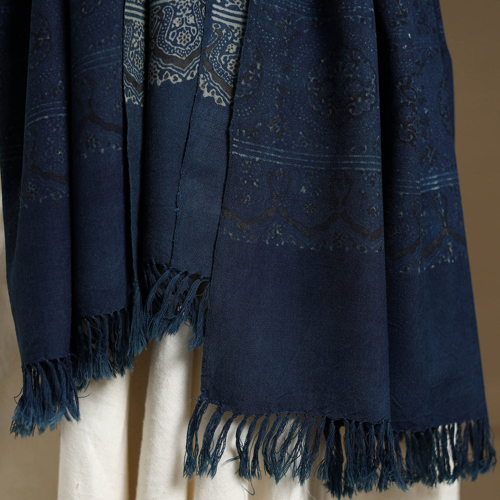 Blue - Kutch Handwoven Ajrakh Print Pure Wool Shawl 21