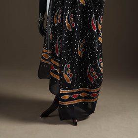Black - hand batik print cotton dupatta 31 - handcrafted
