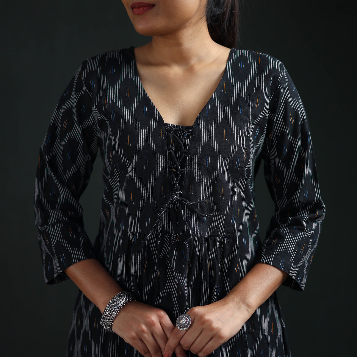 Pochampally Ikat Cotton Flared Long Dress for Women 04