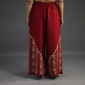 Red Kantha Hand Embroidery Palazzo in Cotton