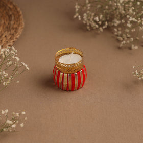 Handmade gota work damru tealight candle holder 06