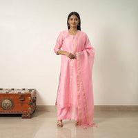 Pink - Elegant Linen Silk Handloom Plain Kurta Set 07