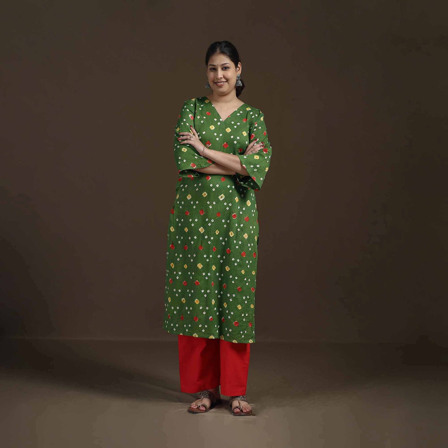 Bandhani Tie-Dye Cotton Straight Kurta for women 06