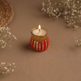 Handmade gota work damru tealight candle holder 06