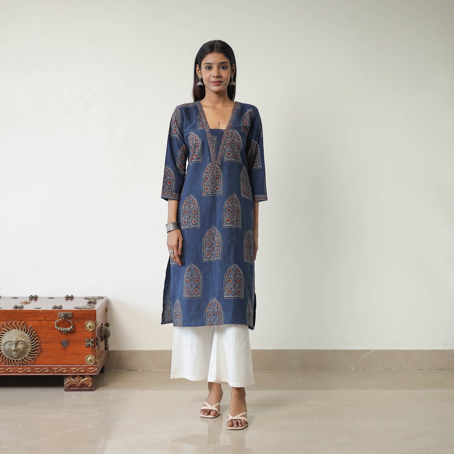 Block Printed Cotton Straight Ajrakh Kurta 33