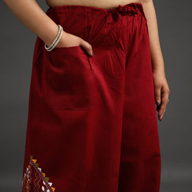 Red Kantha Hand Embroidery Palazzo in Cotton