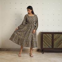 Brown - Block Printed Cotton Fit & Flare Jahota Dress 03