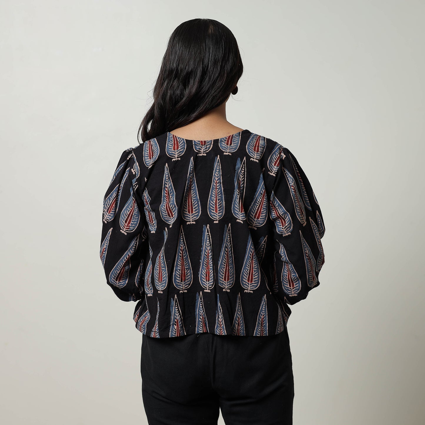 Black - Ajrakh Block Printed Cotton Crop Top 06