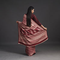 Maroon - Handwoven Merino Wool Bagh Block Print Saree 08