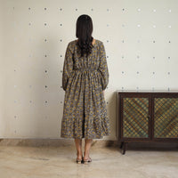 Brown - Block Printed Cotton Fit & Flare Jahota Dress 03