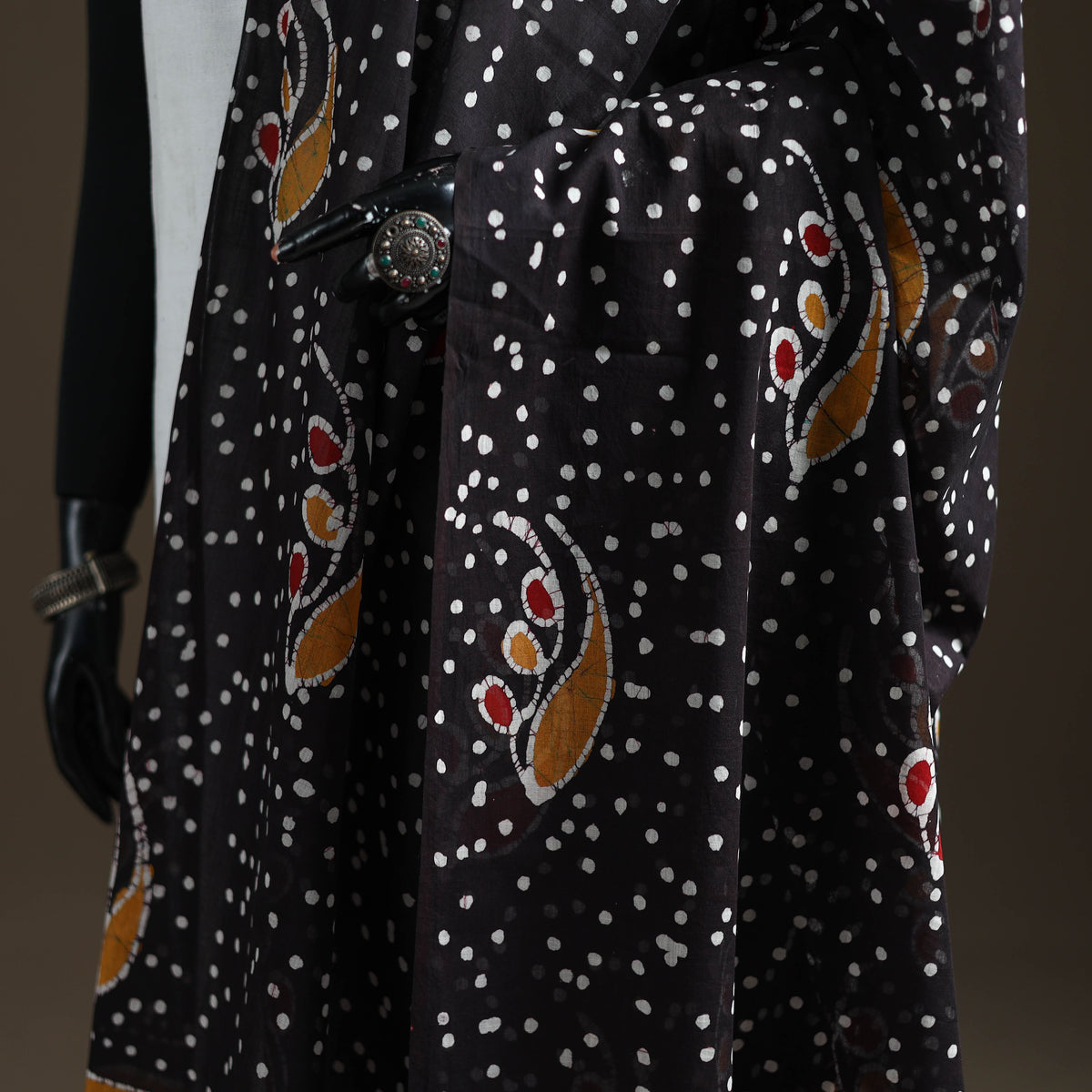 Black - Hand Batik Print Cotton Dupatta 33