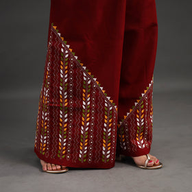Red Kantha Hand Embroidery Palazzo in Cotton
