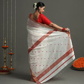 White - Traditional Handloom Maheshwari Silk Saree