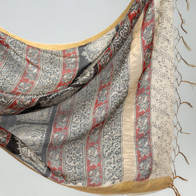 Black Original Pedana Kalamkari Block Print Chanderi Silk Saree