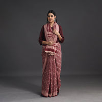 Maroon - Handwoven Merino Wool Bagh Block Print Saree 08