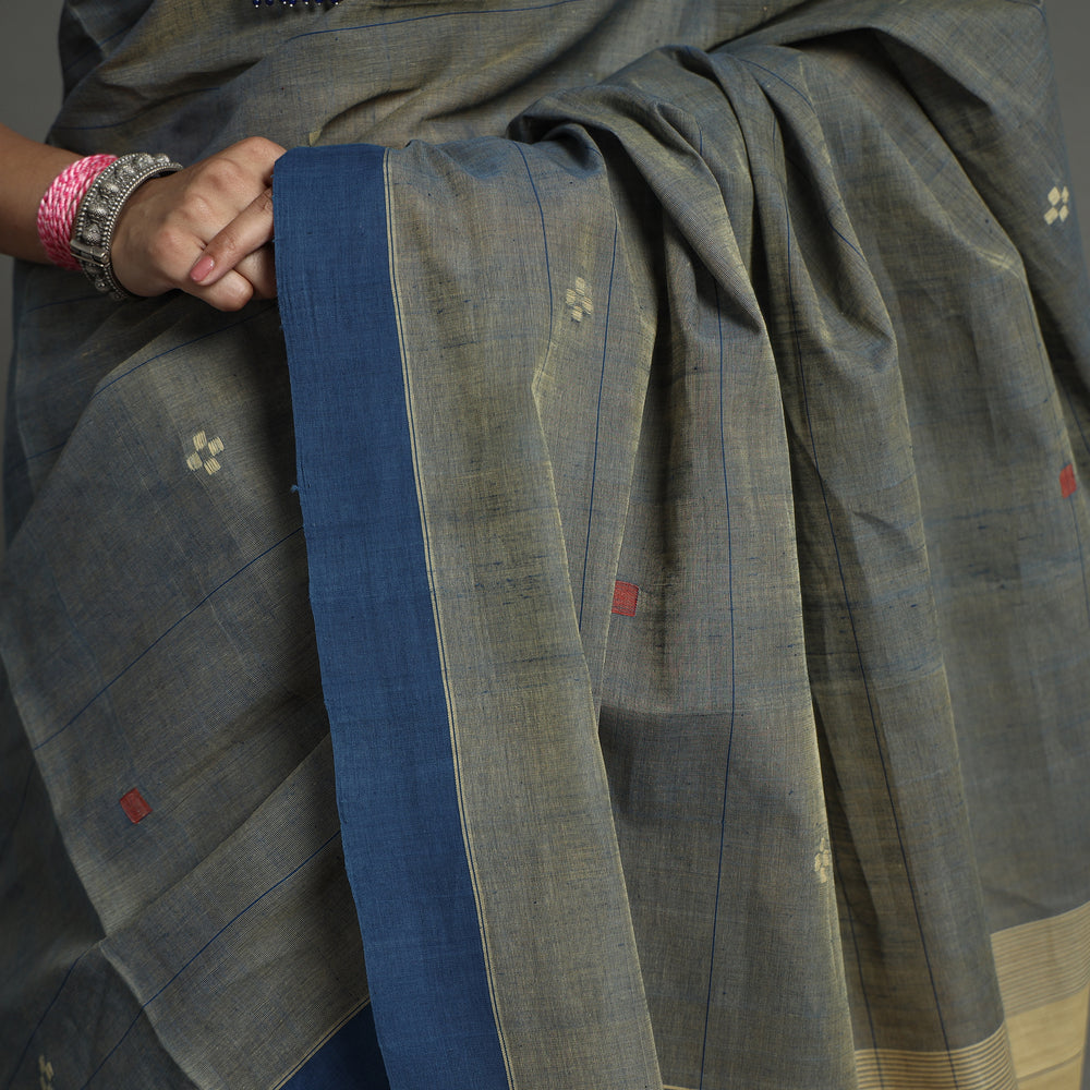 Grey - Srikakulam Jamdani Handspun Handloom Cotton Saree 25