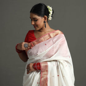 White - Traditional Handloom Maheshwari Silk Saree