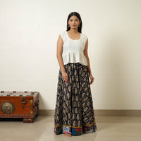 Black - Hand Block Printed Cotton Long Bagru Skirt 15