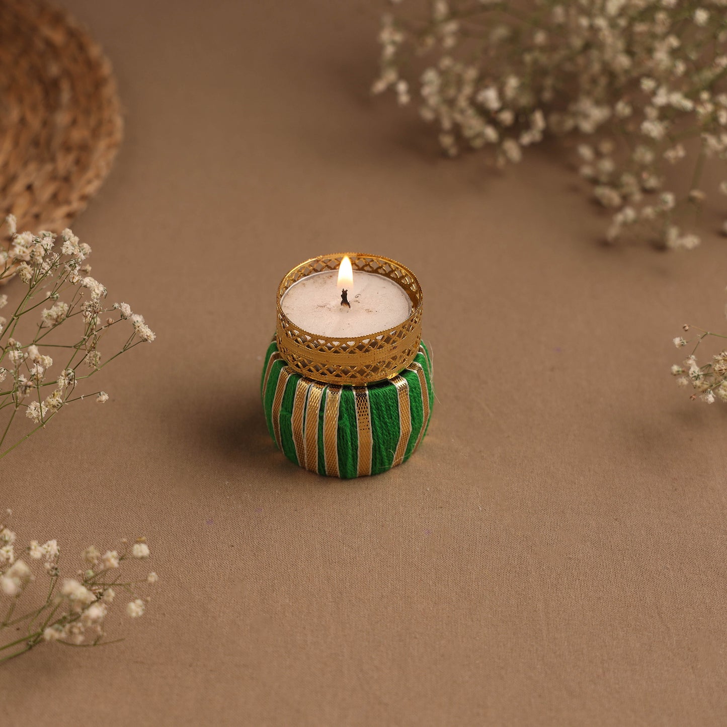 Handmade Gota Work Damru Tealight Candle Holder 07