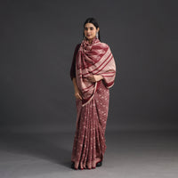 Maroon - Handwoven Merino Wool Bagh Block Print Saree 08